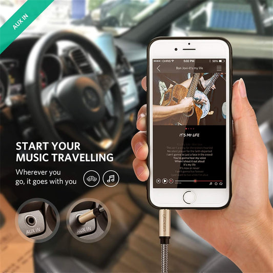 3.5Mm Male to Male Auxiliary Aux Stereo Professional Hifi Cable with Silver-Plating Copper Core, Gold Plated, Nylon Braid, Tangle-Free for for Audiophile/Musical Lovers ,Silver 2M 6Ft