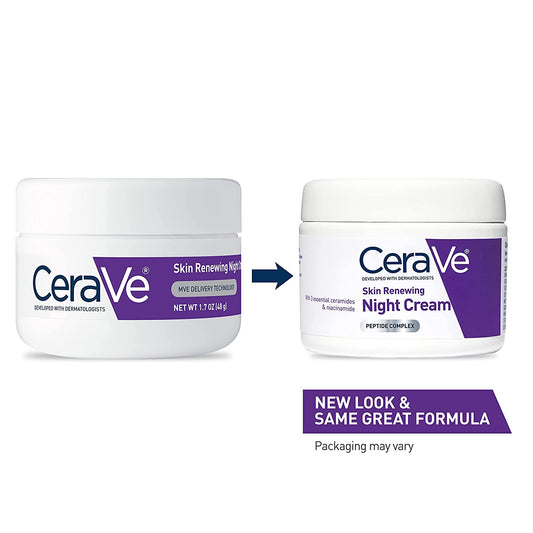 Skin Renewing Night Cream, Niacinamide, Peptide Complex, and Hyaluronic Acid Moisturizer for Face, 1.7 Ounce, Packaging May Vary