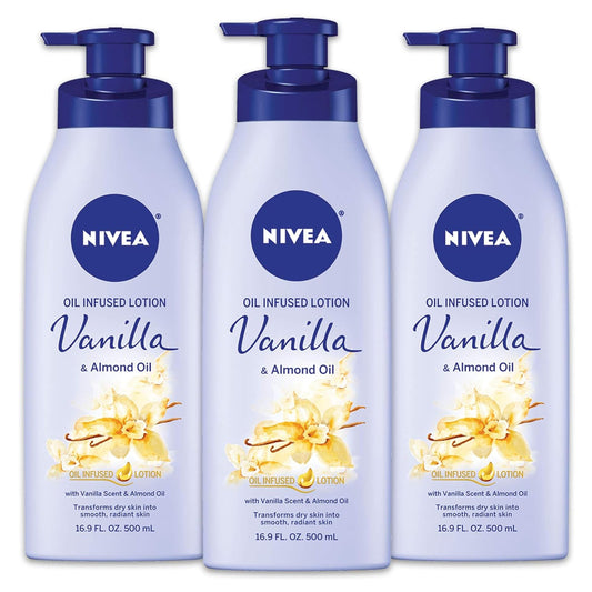 Oil Infused Body Lotion, Vanilla and Almond Oil, Body Lotion for Dry Skin, 16.9 Fl Oz Pump Bottle